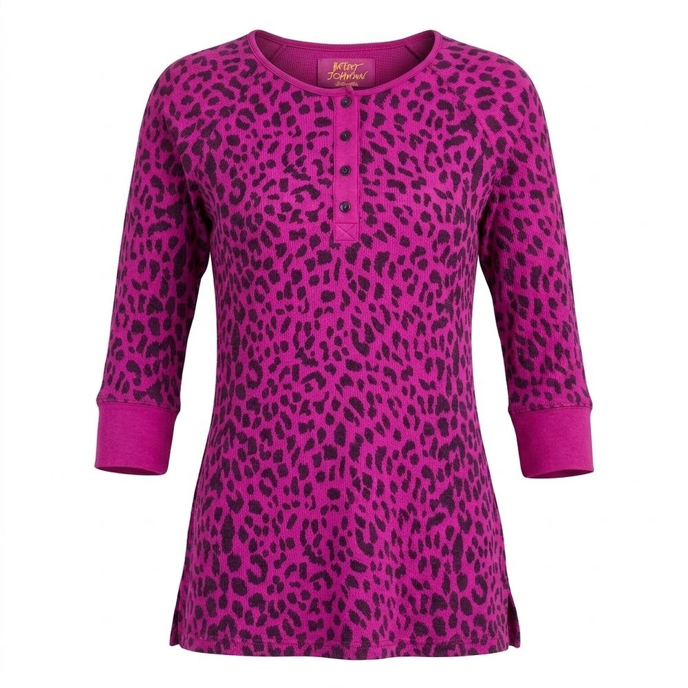 Betsey Johnson Intimates Henley Animal Print Knit Pajama Top Women Size S